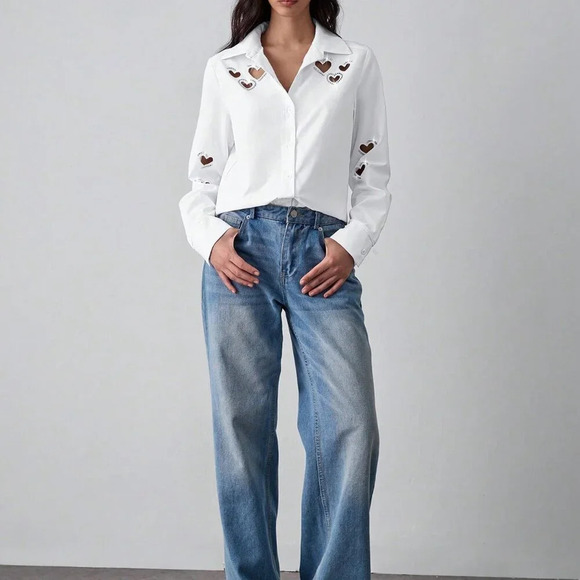 White Casual Women's Shirt With Embroidery - Picture 3 of 7